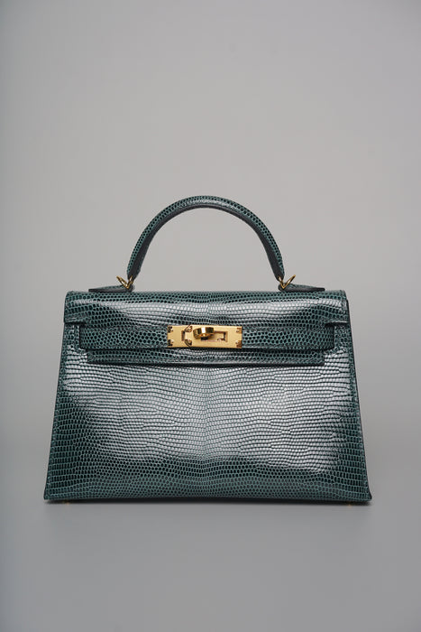 Hermes Kelly 20 in Vert Cypress Lizard Ghw (Brand New)