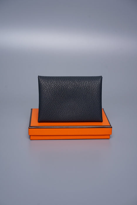 Hermes Calvi Duo Compact Card Holder Verso in Gris Misty/Noir Phw (Brand New)