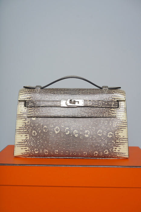 Hermes Kelly Pochette in Ombre Lizard Phw