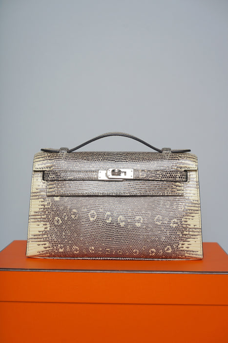Hermes Kelly Pochette in Ombre Lizard Phw