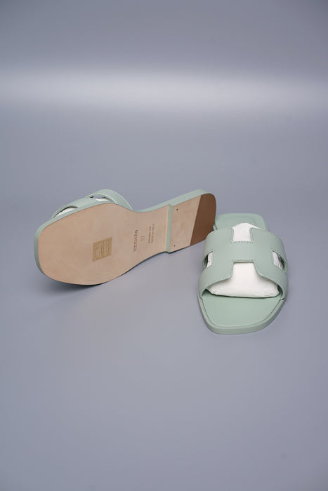 Hermes Oran Sandals in Vert D'Eau Size 37 (Brand New)