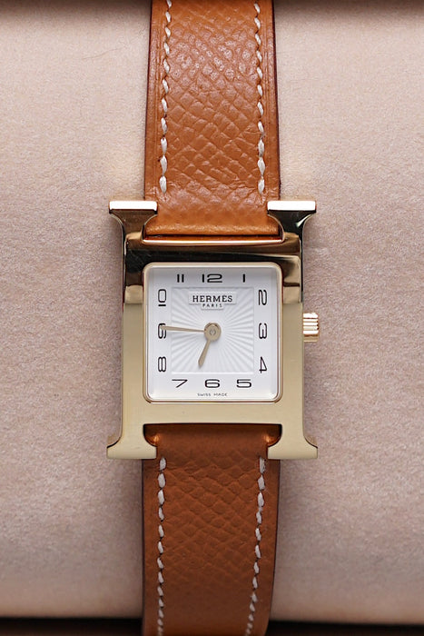 Hermes Heure H Watch, Small Model in Gold Epsom Ghw (Brand New)