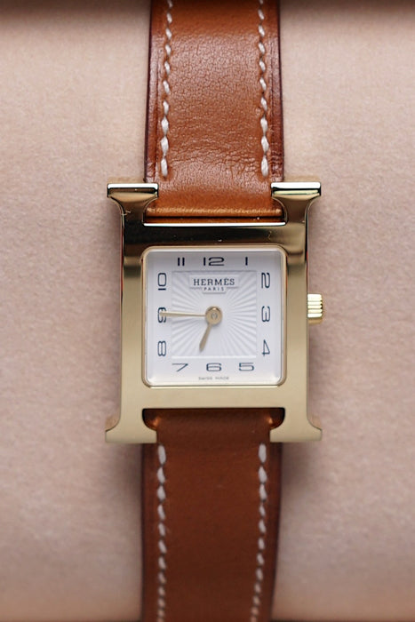 Hermes Heure H Watch, Small Model in Natural Barenia Ghw (Brand New)