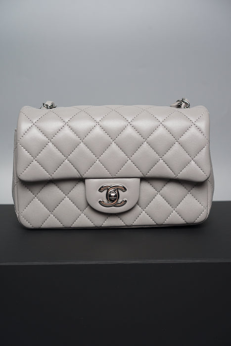 Chanel Mini Rectangular in Dove Grey Lambskin Shw (Brand New)