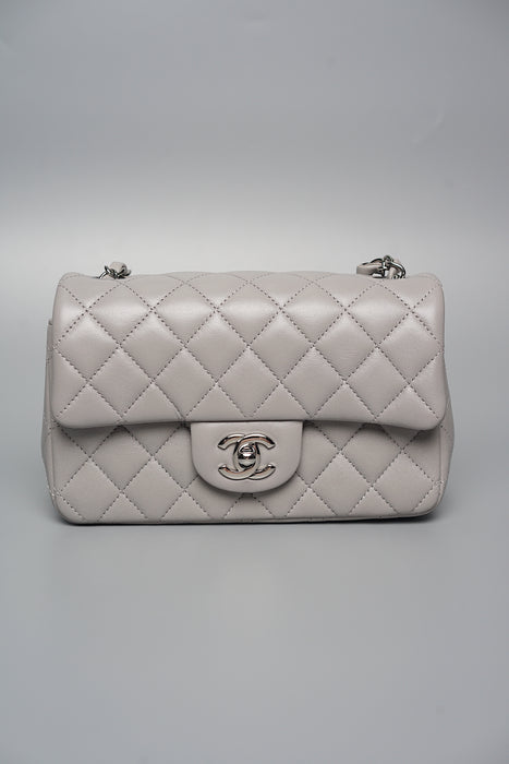 Chanel Mini Rectangular in Dove Grey Lambskin Shw (Brand New)