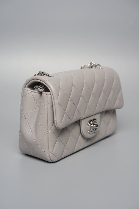 Chanel Mini Rectangular in Dove Grey Lambskin Shw (Brand New)