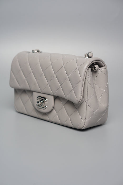 Chanel Mini Rectangular in Dove Grey Lambskin Shw (Brand New)