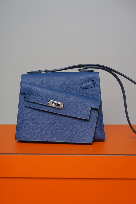 Hermes Kelly Desordre in Blue Tie Epsom Phw