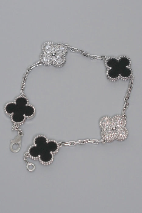 VCA Vintage Alhambra 5 Motif Bracelet in White Gold, Onyx Diamonds