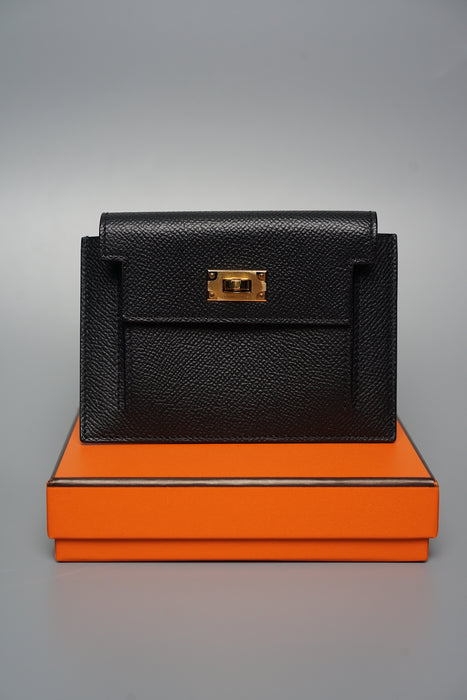 Hermes Kelly Pocket Compact Wallet in Black Ghw