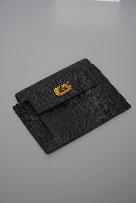 Hermes Kelly Pocket Compact Wallet in Black Ghw