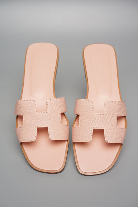 Hermes Oran Sandals in Rose Pale Size 38.5 (Brand New)