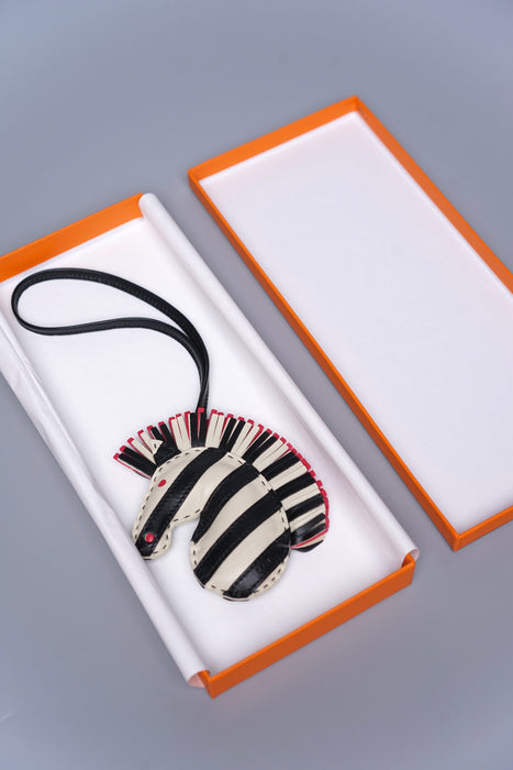 Hermes Geegee Savannah Zebra Charm in Craie/Black (Brand New)