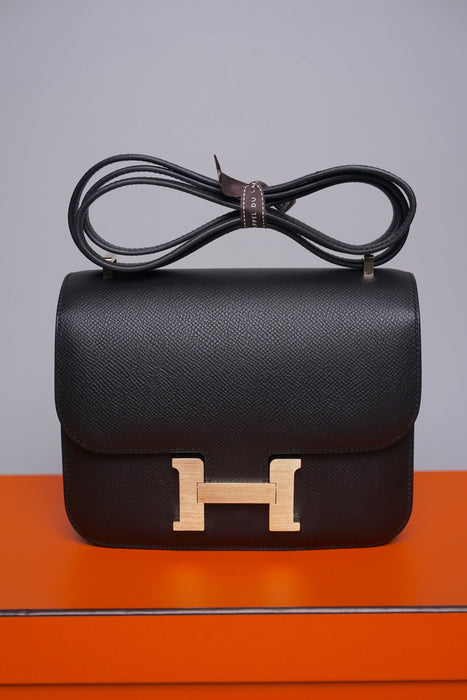 Hermes Constance 18 in Noir Epsom Permabrass (Brand New)