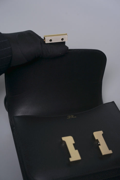 Hermes Constance 18 in Noir Epsom Permabrass (Brand New)