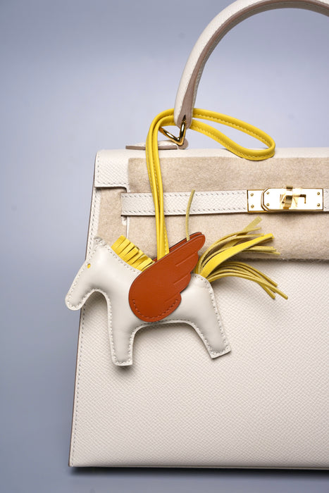 Hermes Rodeo Pegase PM Charm in Craie / Jaune De Naples / Cuivre (Brand New)