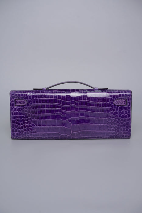 Hermes Kelly Cut in Ultraviolet Shiny Croc Porosus Ghw
