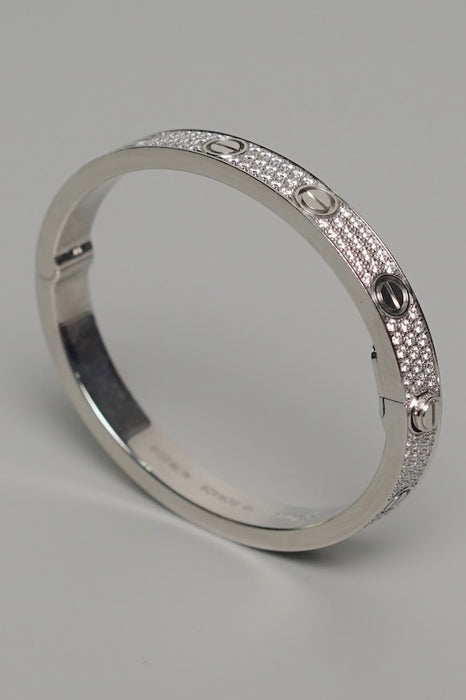 Cartier Love Bracelet, Full Paved Diamonds in White Gold Size 16