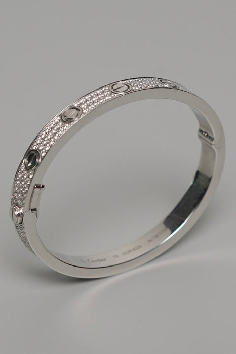 Cartier Love Bracelet, Full Paved Diamonds in White Gold Size 16