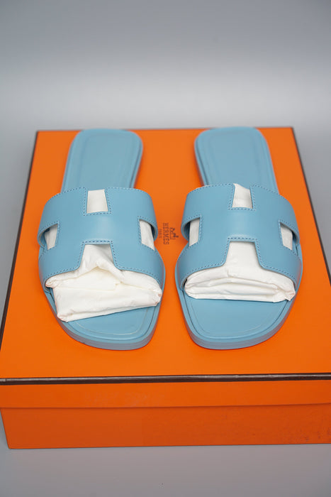 Hermes Oran Sandals in Bleu Dorset Size 37 (Brand New)