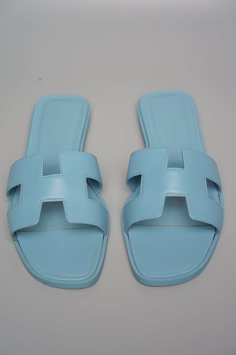 Hermes Oran Sandals in Bleu Dorset Size 37 (Brand New)