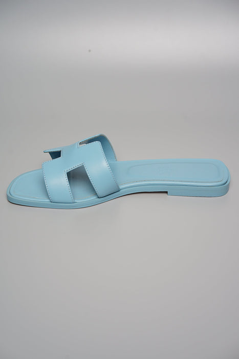 Hermes Oran Sandals in Bleu Dorset Size 37 (Brand New)