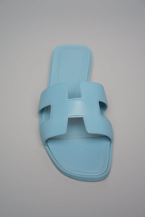 Hermes Oran Sandals in Bleu Dorset Size 37 (Brand New)