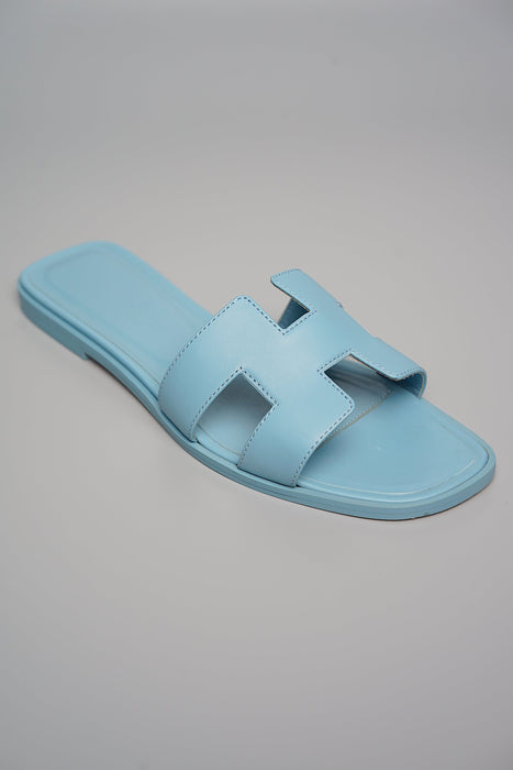 Hermes Oran Sandals in Bleu Dorset Size 37 (Brand New)