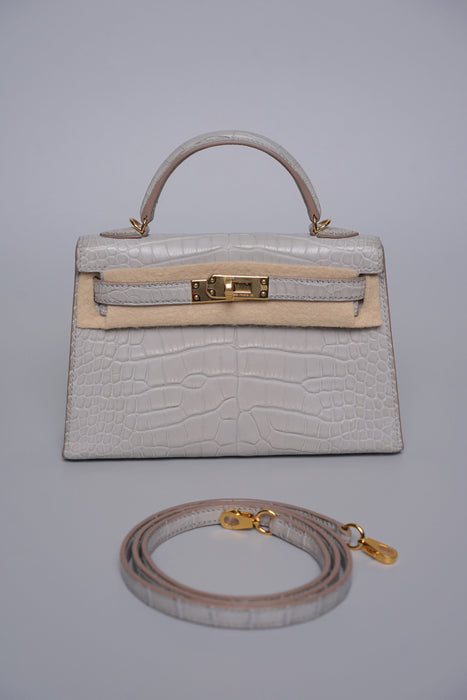 Hermes Kelly 20 in Gris Perle Matte Alligator Ghw (Brand New)