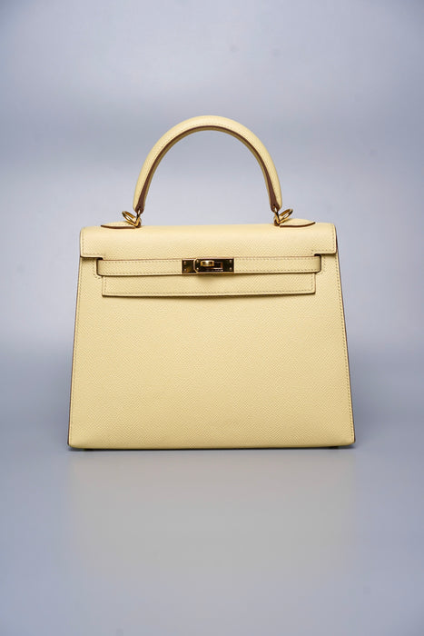 Hermes Sellier Kelly 25 in Jaune Poussin Ghw