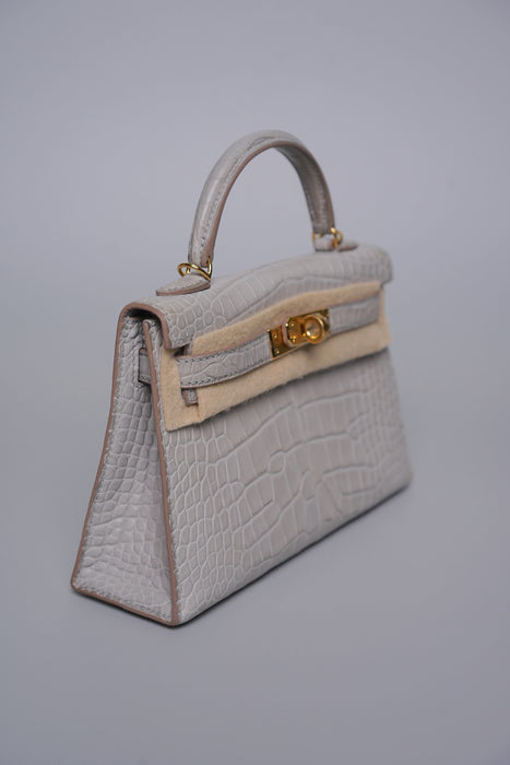 Hermes Kelly 20 in Gris Perle Matte Alligator Ghw (Brand New)