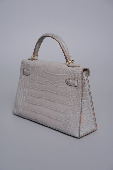 Hermes Kelly 20 in Gris Perle Matte Alligator Ghw (Brand New)
