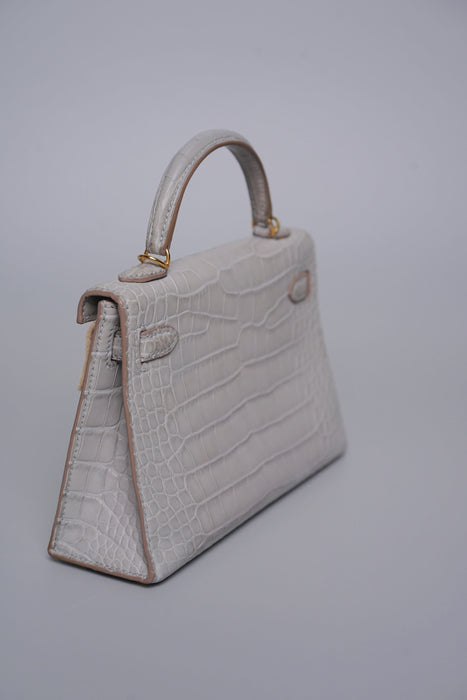 Hermes Kelly 20 in Gris Perle Matte Alligator Ghw (Brand New)