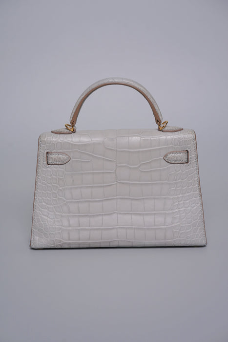 Hermes Kelly 20 in Gris Perle Matte Alligator Ghw (Brand New)