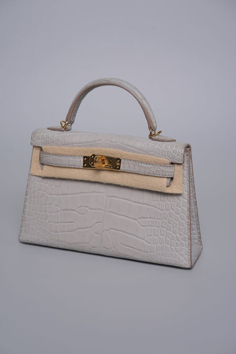 Hermes Kelly 20 in Gris Perle Matte Alligator Ghw (Brand New)
