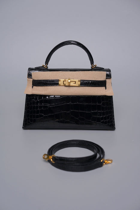 Hermes Kelly Sellier 20 in Noir Shiny Alligator Ghw