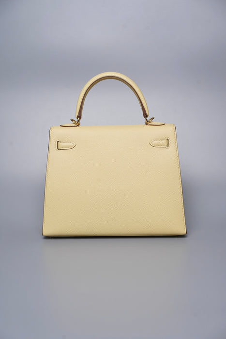 Hermes Sellier Kelly 25 in Jaune Poussin Ghw