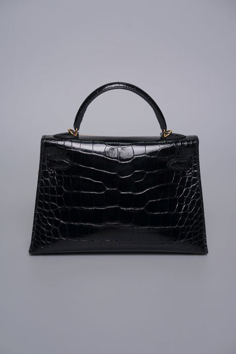 Hermes Kelly Sellier 20 in Noir Shiny Alligator Ghw