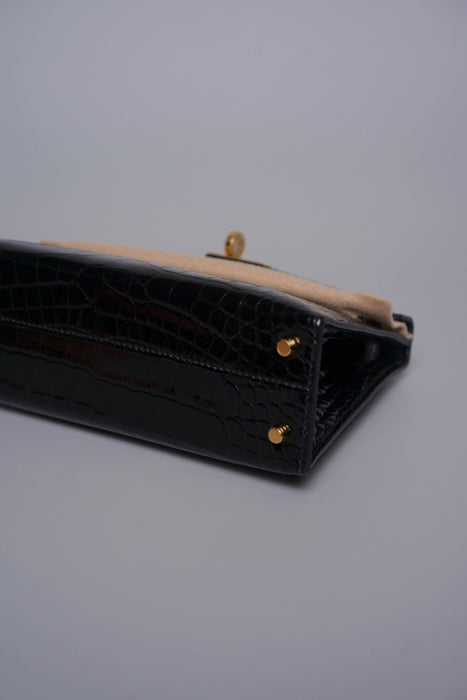 Hermes Kelly Sellier 20 in Noir Shiny Alligator Ghw