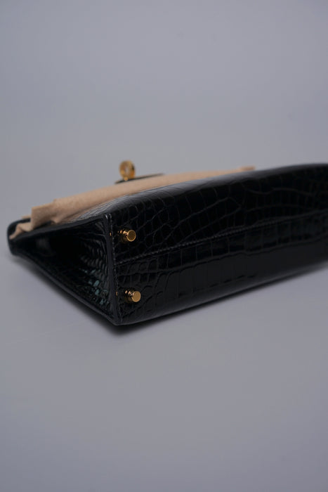 Hermes Kelly Sellier 20 in Noir Shiny Alligator Ghw