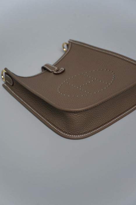 Hermes Mini Evelyne in Etoupe / Bleu Indigo Ghw (Brand New)