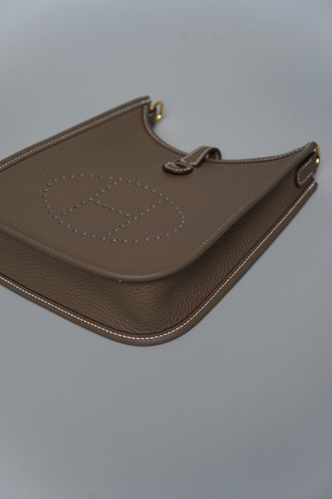 Hermes Mini Evelyne in Etoupe / Bleu Indigo Ghw (Brand New)