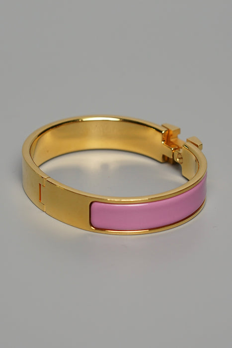 Hermes Clic H Bracelet in Rose Flamingo Ghw Size PM