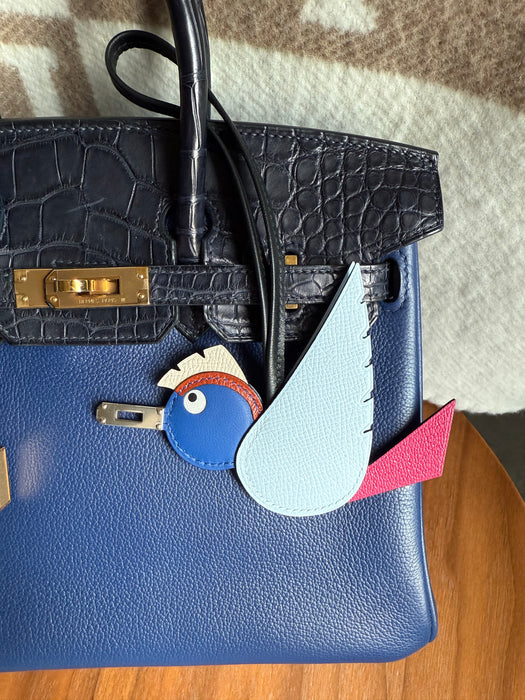 Hermes Birdy Charm in Bleu Brume/Rose Mexico/Bleu Royal/Cuivre/Nata/Noir Phw (Brand New)