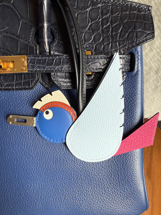 Hermes Birdy Charm in Bleu Brume/Rose Mexico/Bleu Royal/Cuivre/Nata/Noir Phw (Brand New)