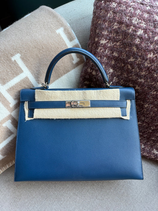 Hermes Kelly 32 Sellier in Blue Agate Phw