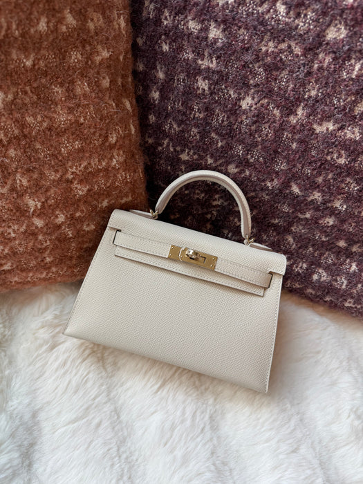Hermes Kelly 20 in Craie Epsom Permabrass (Brand New)