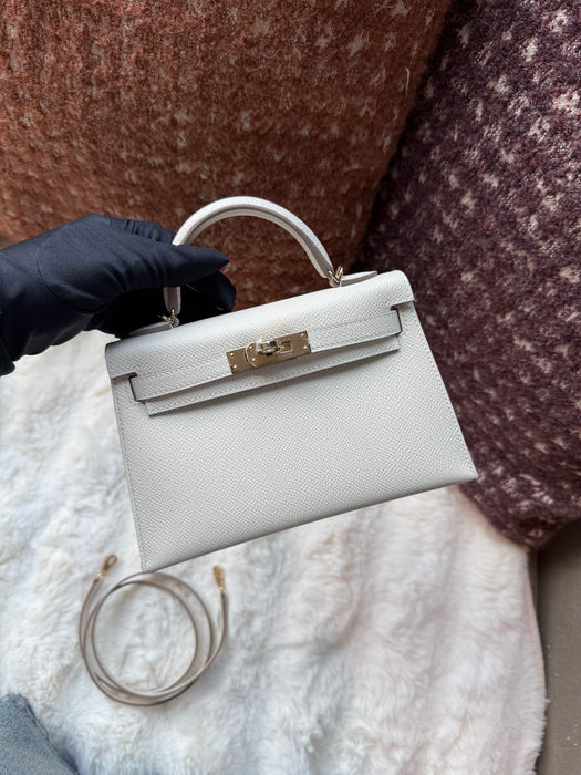 Hermes Kelly 20 in Craie Epsom Permabrass (Brand New)