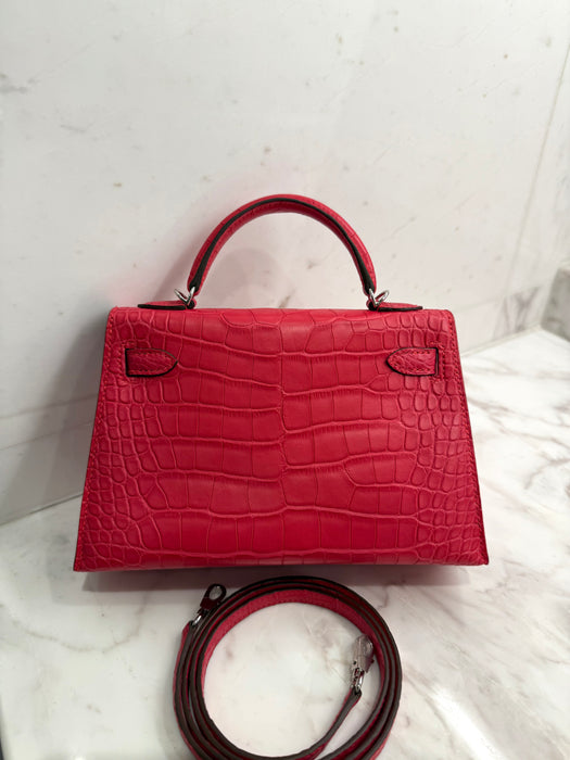 Hermes Kelly 20 in Rose Extreme Matte Alligator Phw (Brand New)