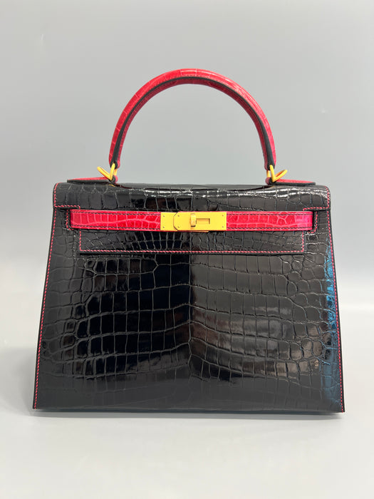 Hermes Kelly 28 HSS in Black Shiny Niloticus x Braise Bghw (Brand New)